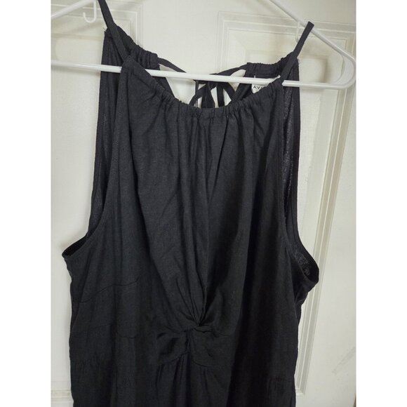 Ava & Viv Black Linen Blend Halter Twist Front Midi Dress W Side Slit XXL NWOT - Picture 5 of 6